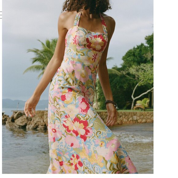 Zara Nwt Floral Halter Maxi Dress - Picture 6 of 15